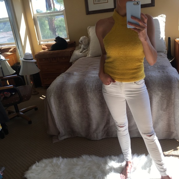 FUZZY YELLOW 90’s Inspired HALTER TOP Small S NEW - Picture 4 of 8
